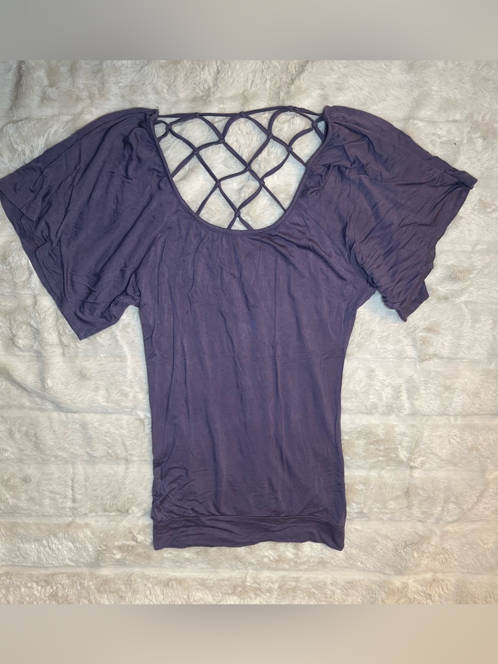 Guess Purple Short Sleeve Top with Lattice Back